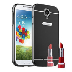 Луксозен алуминиев бъмпър с огледален твърд гръб за Samsung Galaxy S4 mini i9190 черен